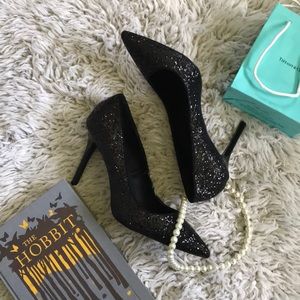 Black glitter stiletto heels